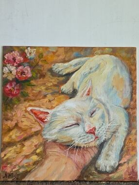 Abstract oil Painting cute Cat